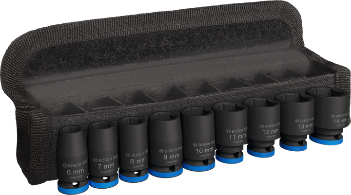 Juego de vasos de impacto Bosch PRO de 1/4 de pulgada, 9 piezas en estuche.